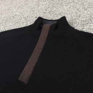 Scott Barber Sweater Mens L Black Knit Merino Wool 1/2 Zip Mock Neck Pullover